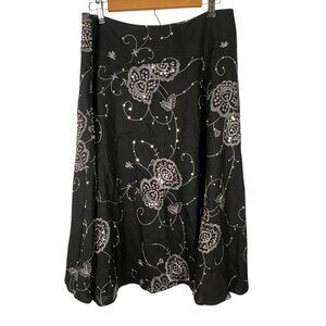 Vintage Whimsigoth Celestial Fairy Sequins Nature Linen Boho Maxi Skirt Large